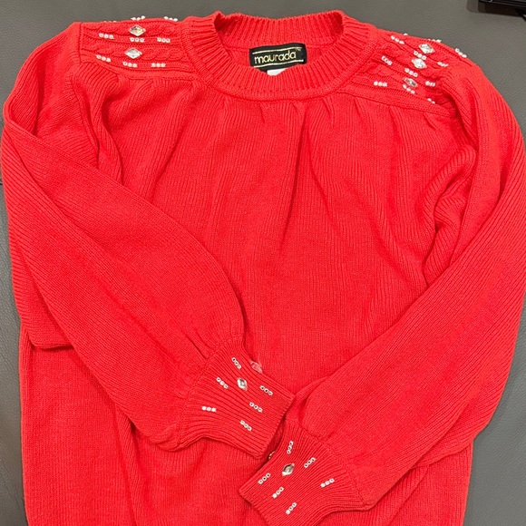 Maurada Chic Red Sweater with Jeweled Accents size Large - Picture 5 of 6